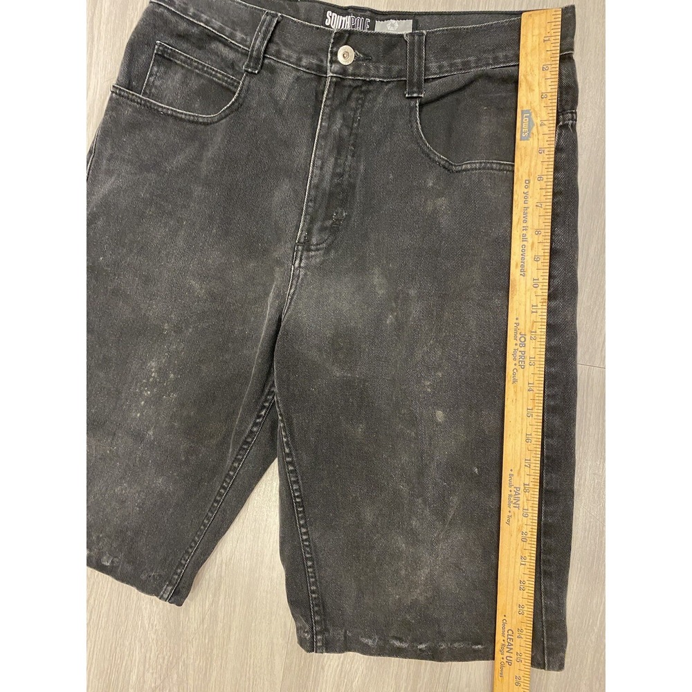 Southpole Shorts Mens 32 Black Denim Baggy Hip Hop Rap Wide Leg Streetwear‎ Y2K - Picture 3 of 10